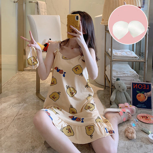 Summer Suspender Nightdress Women''s Bra Pajamas Pure Cotton