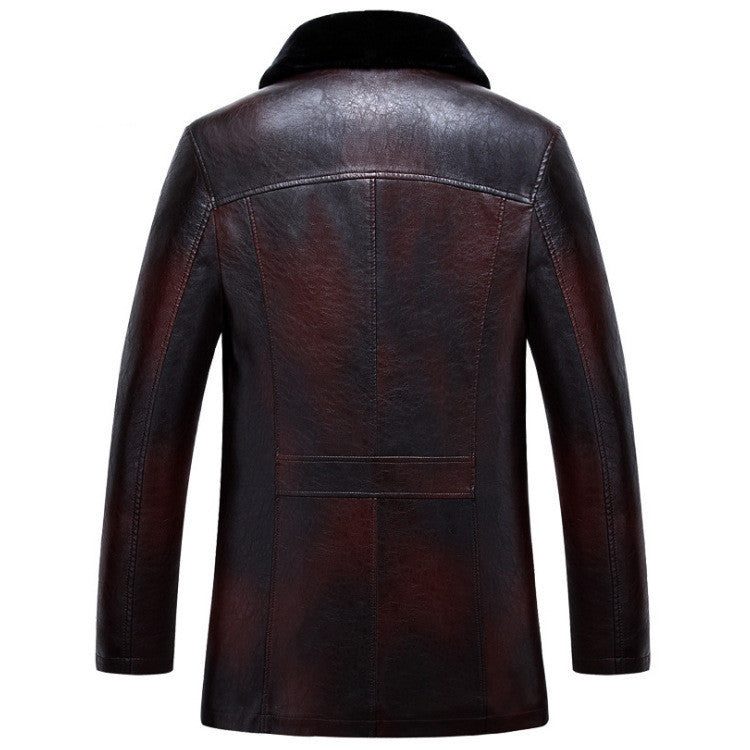 Men's Winter Lapel Thickening Leather Coat