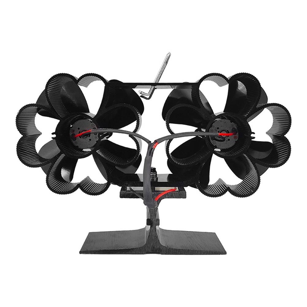 8 Leaf Double Head Fireplace Heat Power Fan