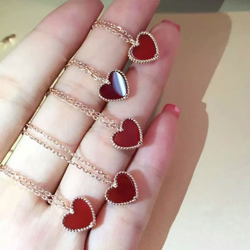 925 Sterling Silver Gold Plated Red Agate Heart-shaped Pendant