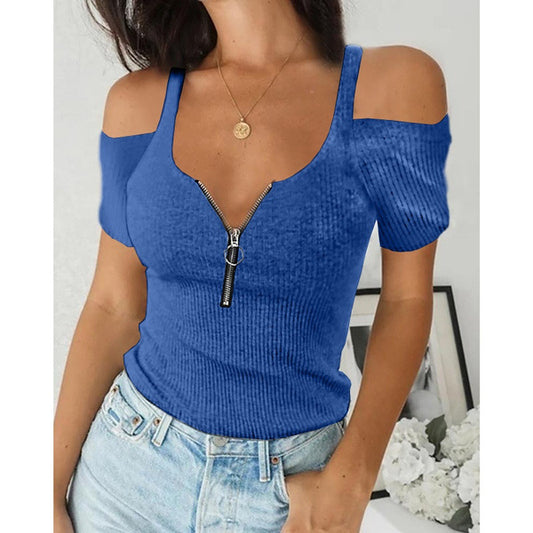 Plus Size Short Sleeve Zipper Short T-Shirt
