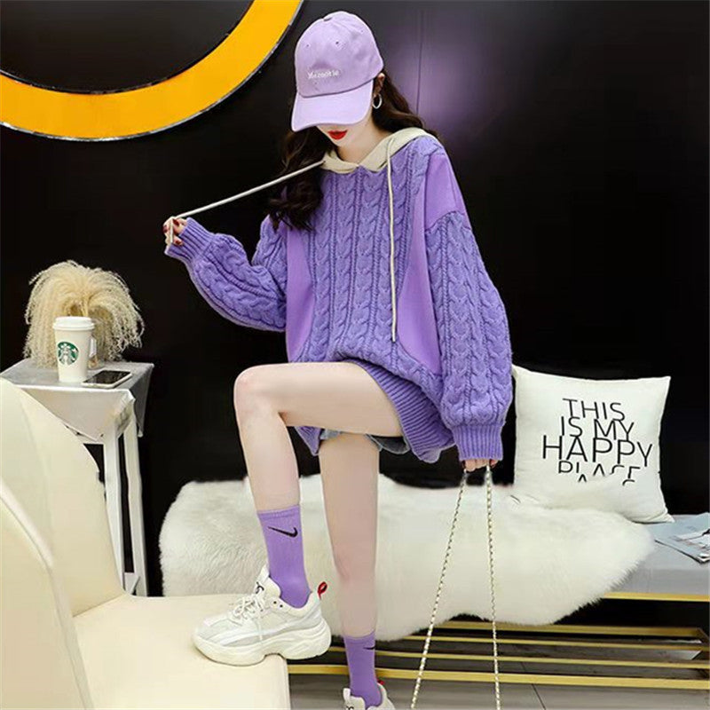 Plus Size Women's Stitching Hooded Sweater New Style