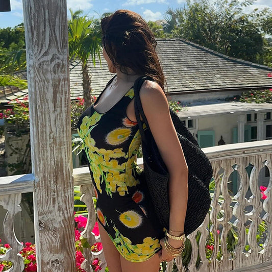 European And American Style Golden Girl Same Style Printing Dress