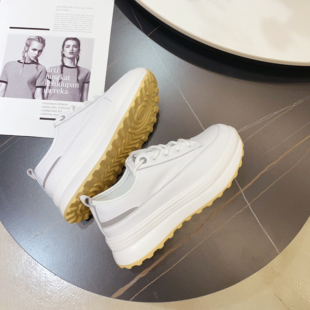Cowhide Sponge Cake Platform White Shoes Women - FLIPSTYLEZLLC