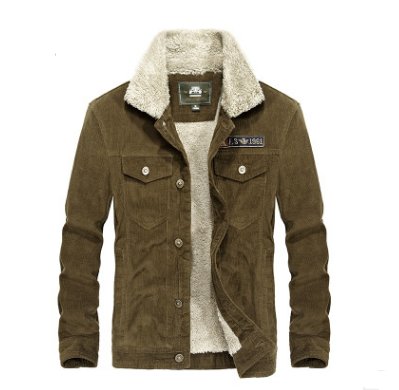 Stand collar corduroy men's loose large size jacket plus velvet thick coat