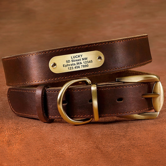 Genuine Leather Cow Leather Engraved Anti Loss Dog Collar