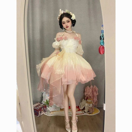 Sweet Girl Mermaid Color Three-dimensional Flower Lolita Dress