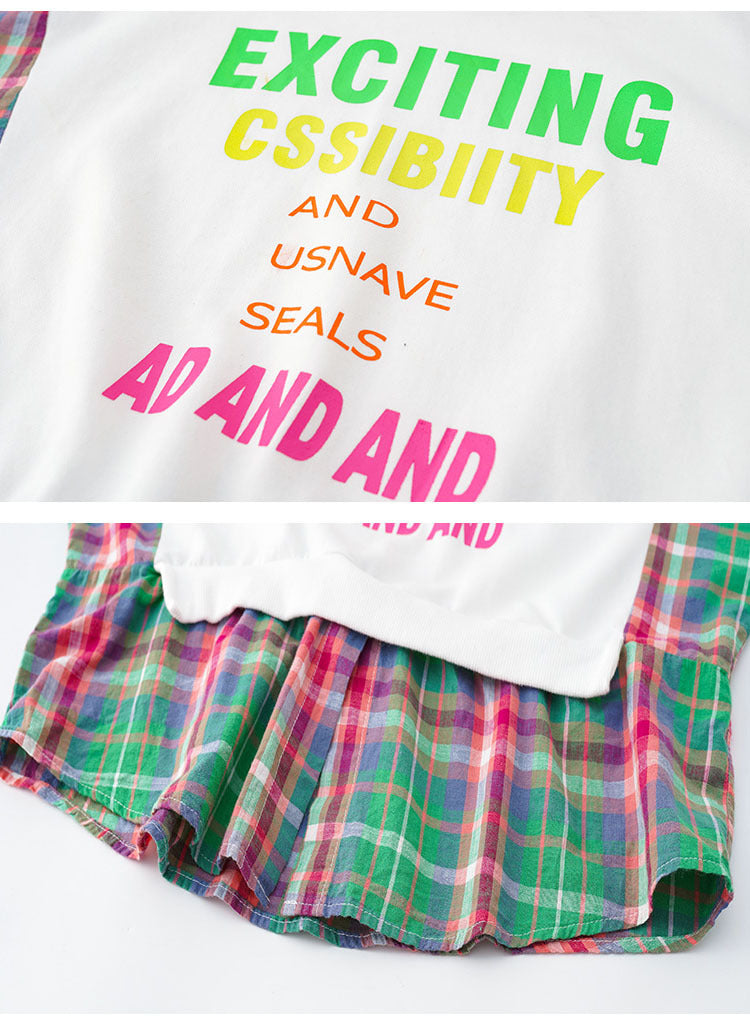 Two-piece Top American Style Plaid Stitching Sweater