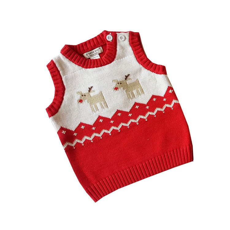 European And American Style Cotton Sweater Christmas Deer Children's Vest