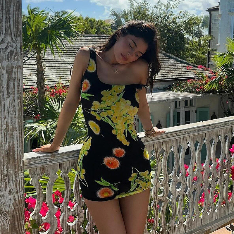 European And American Style Golden Girl Same Style Printing Dress