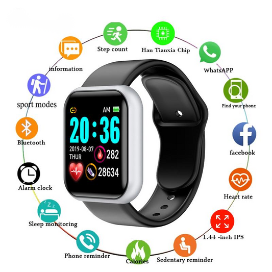Compatible with Apple , Y68 Color Screen Smart Bracelet Heart Rate Blood Pressure Blood Oxygen