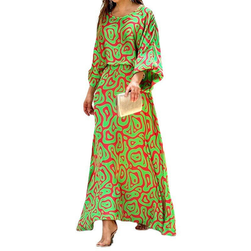 New Loose Plus Size Printed Long Sleeve Shirt High Waist Skirt Suit