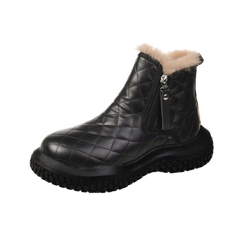 Women's Plus Velvet Thickened Back Zipper Round Toe Short Tube Snow Boots