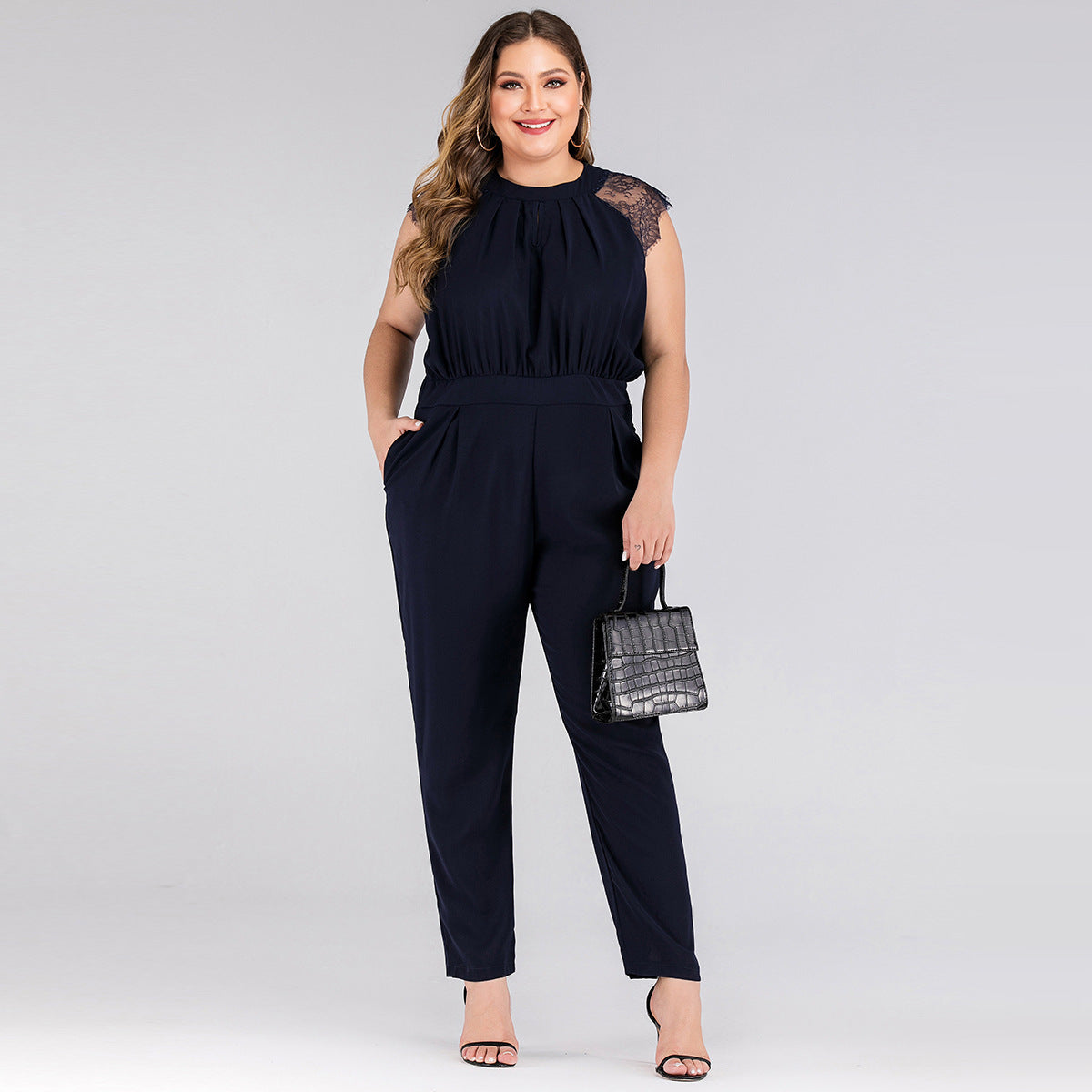 Plus size women's lace jumpsuit trousers