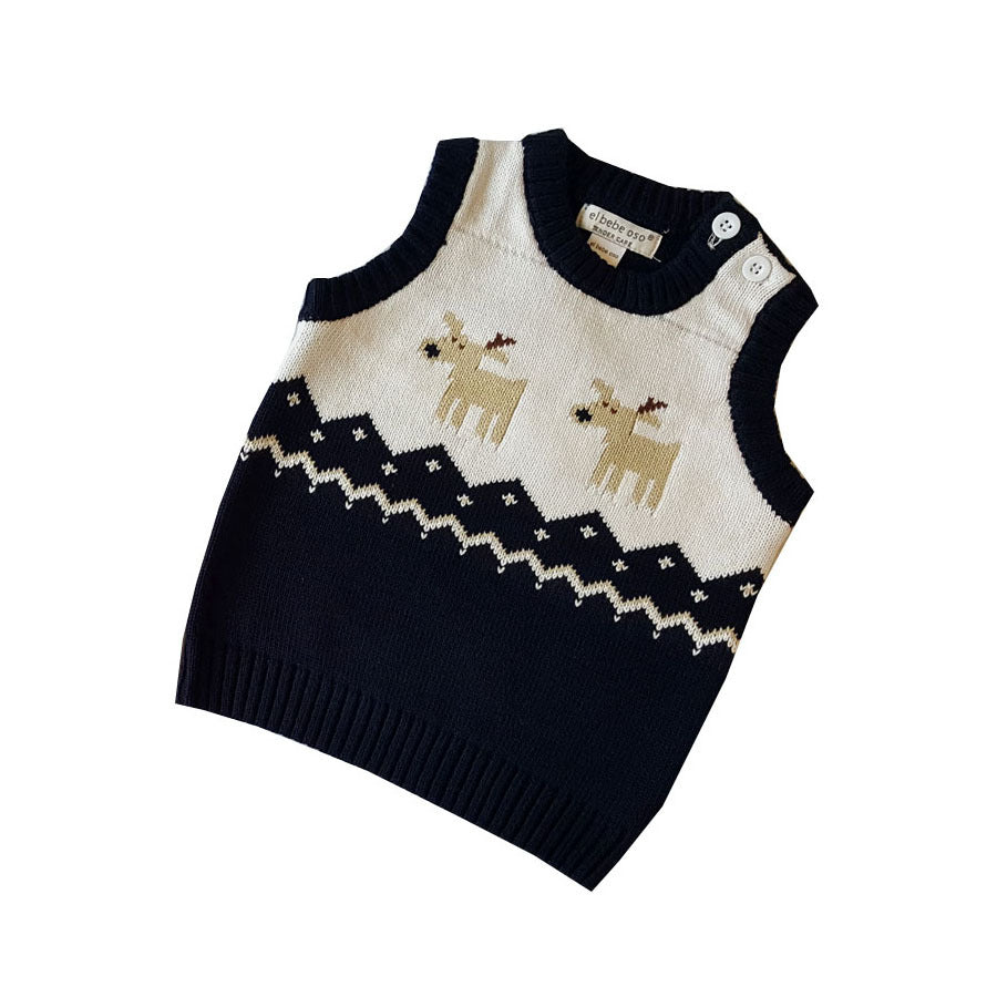 European And American Style Cotton Sweater Christmas Deer Children's Vest