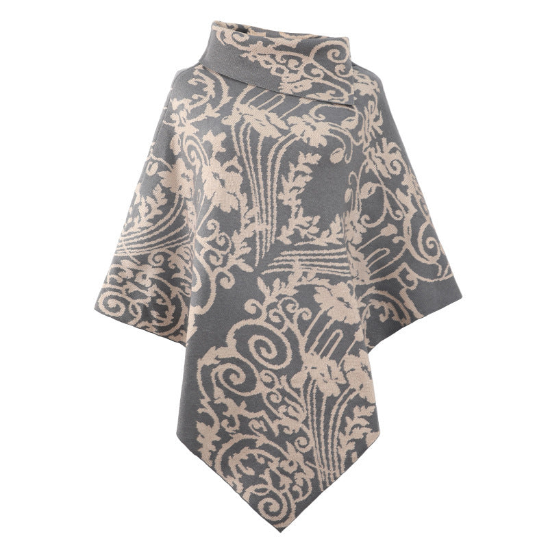 New Product Wish Side Lapel Printed Cape Shawl Sweater Outside