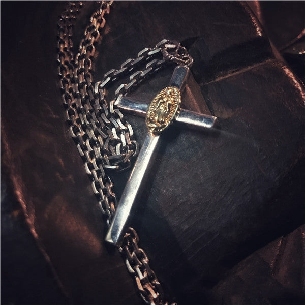 Indian Style Tang Grass Relief Cross Madonna Pendant