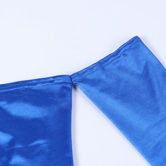 Padded One-Shoulder Sling Back Slit Long Dress