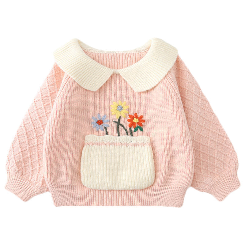 Flower Lapel Thickened Baby Knit Sweater Western Style Women
