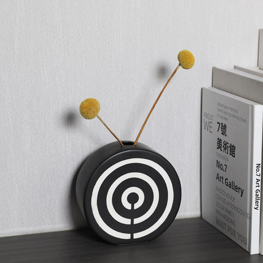 Black And White Striped Ceramic Dried Flower Vase Decorative Art Ornaments