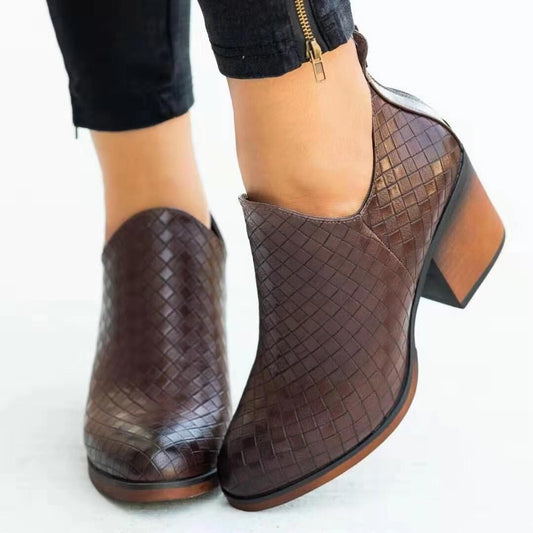 Chunky High Heel Martin Boots With Pointed Toe