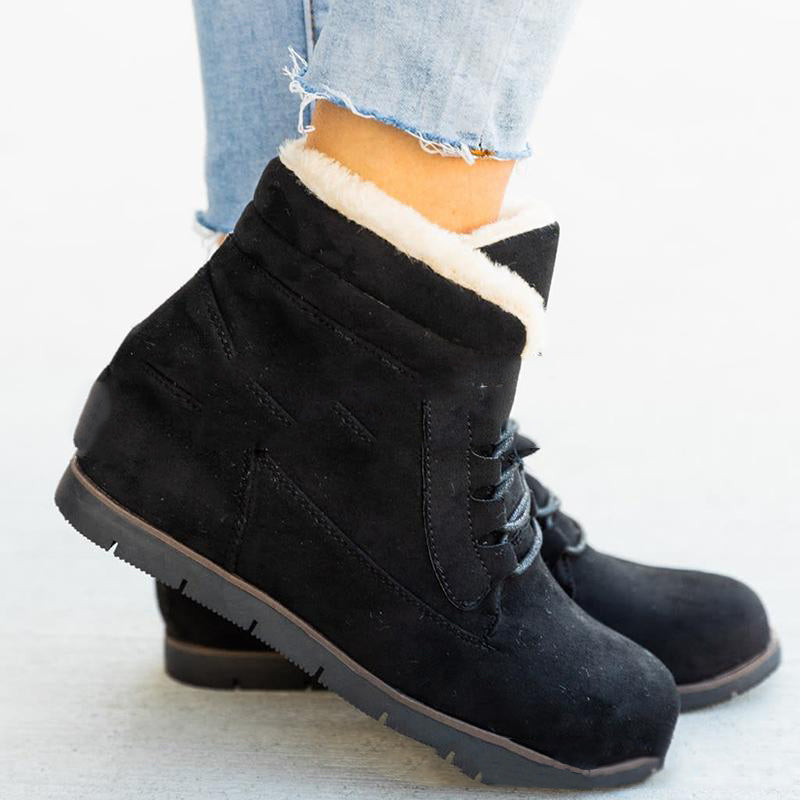Large Size Short-tube Snow Boots Women's Flat-bottom Lace-up Plus Velvet Women's Boots