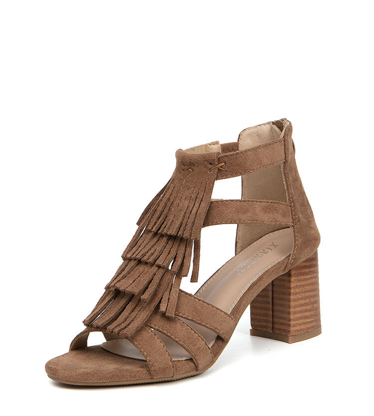 Fashion Back Zipper High Heel Fishmouth Roman Shoes