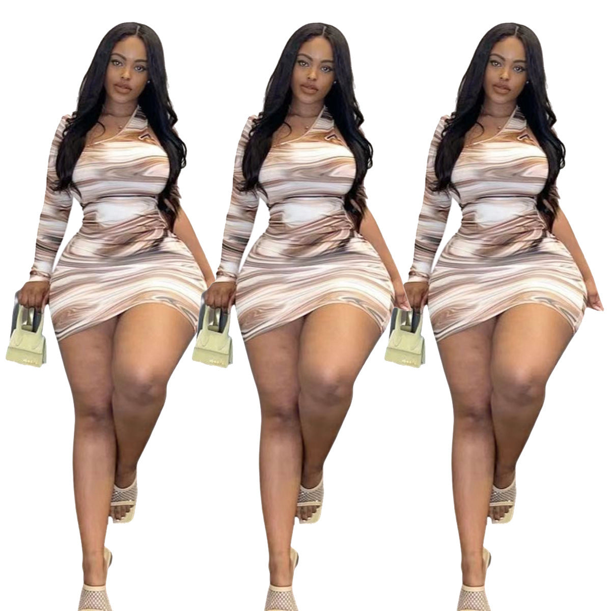 White-Brown Woodgrain Print One Sleeve Back