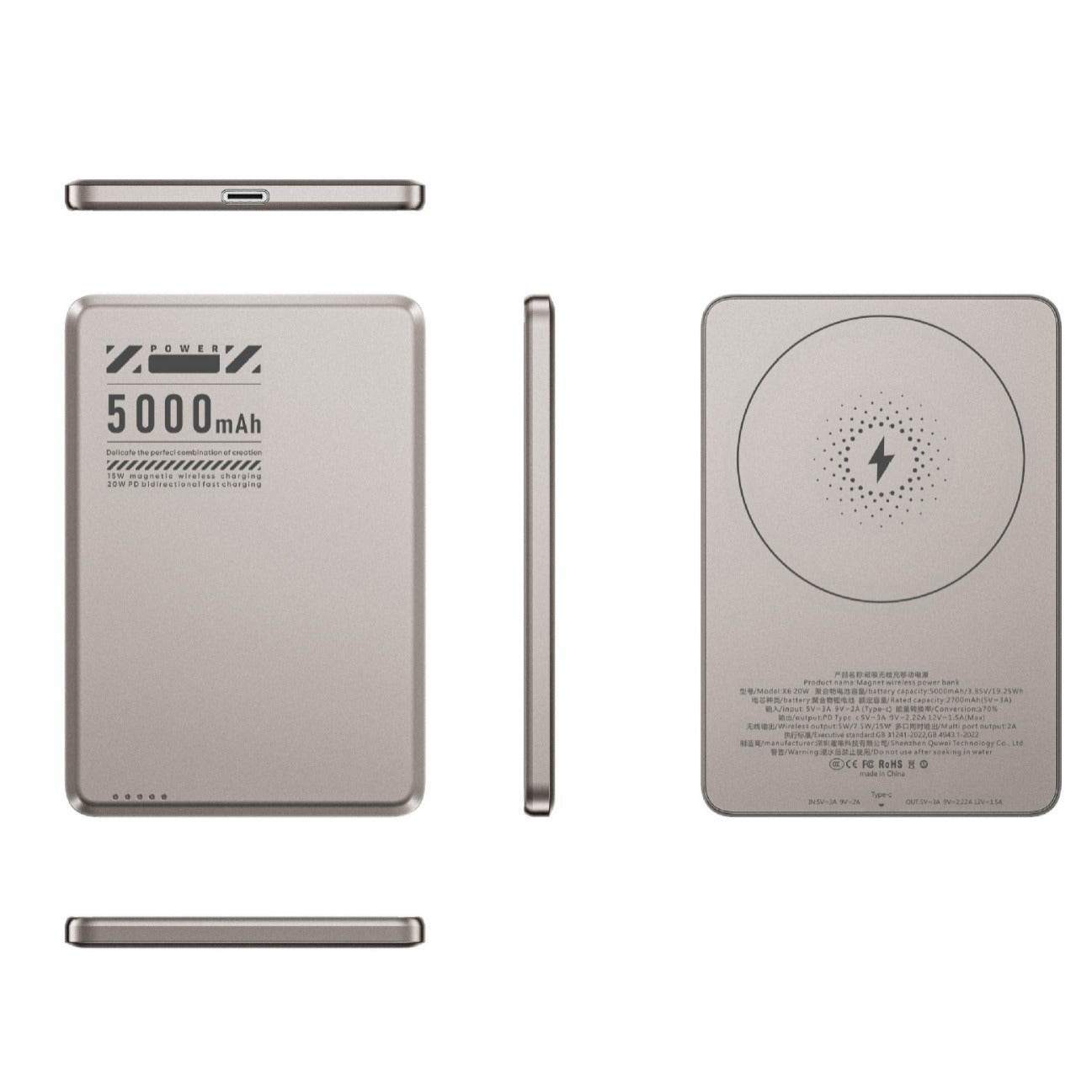 Aluminum Alloy Ultra-thin Double Pop-up Window Creative Magnetic Fast Charging Small Light Power Digital Display Mobile Power Supply