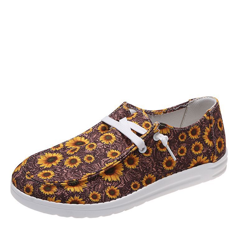 Loafers Women Sunflower Print Flats Casual Canvas Shoes Non-lace Lazy Shoes - FLIPSTYLEZLLC