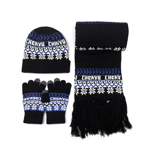 Winter Warm Wool Knitted Hat Scarf Gloves