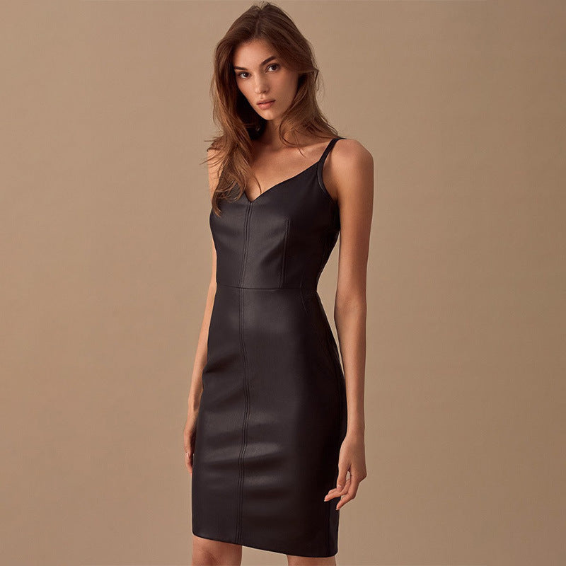 Leather dress with suspenders