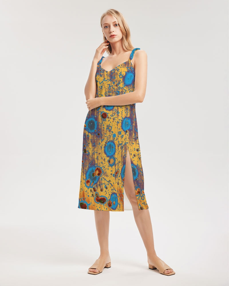 PEACOCK DESIGN BY FLIPSTYLEZ Women's All-Over Print Tie Strap Split Dress