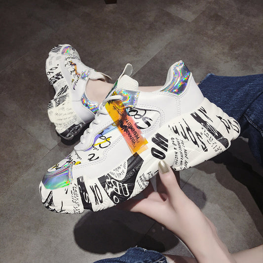 Creative fonts on White Causal tennis shoes for Women