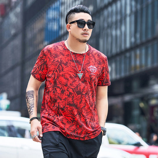 NEW LARGE plus size red CREATIVE ALL OVER PRINT DESIGN T-shirt FOR MEN