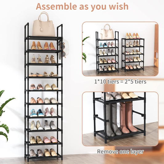 Simple Storage Cabinet Single Row Shoe Rack Black Entrance With Hook