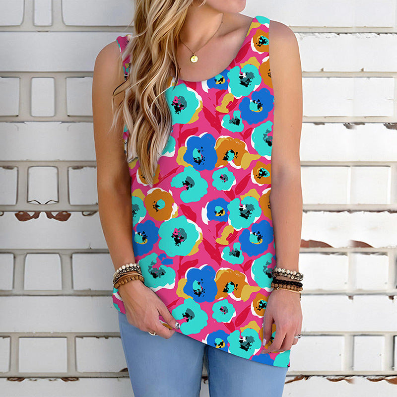 Women's Plant Flower Print Pullover Sleeveless T-shirt