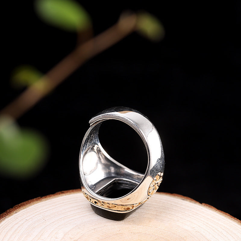 Personalized Men's Black Agate Ring