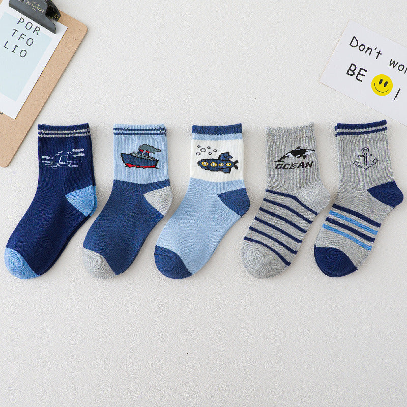 Spring And Autumn Cartoon Ship Boy Socks
