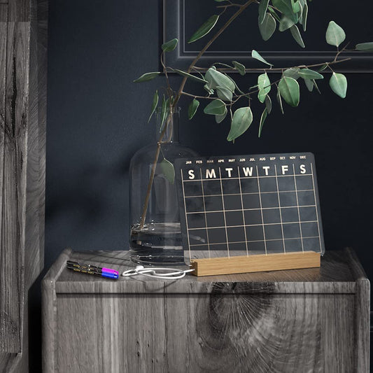 Acrylic Dry Wipe Board With LED Light Transparent Desktop Calendar White Holder