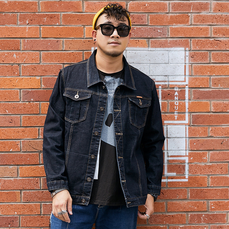 Plus Size Men's Trendy Brand Slim Denim Jacket Plus Fat