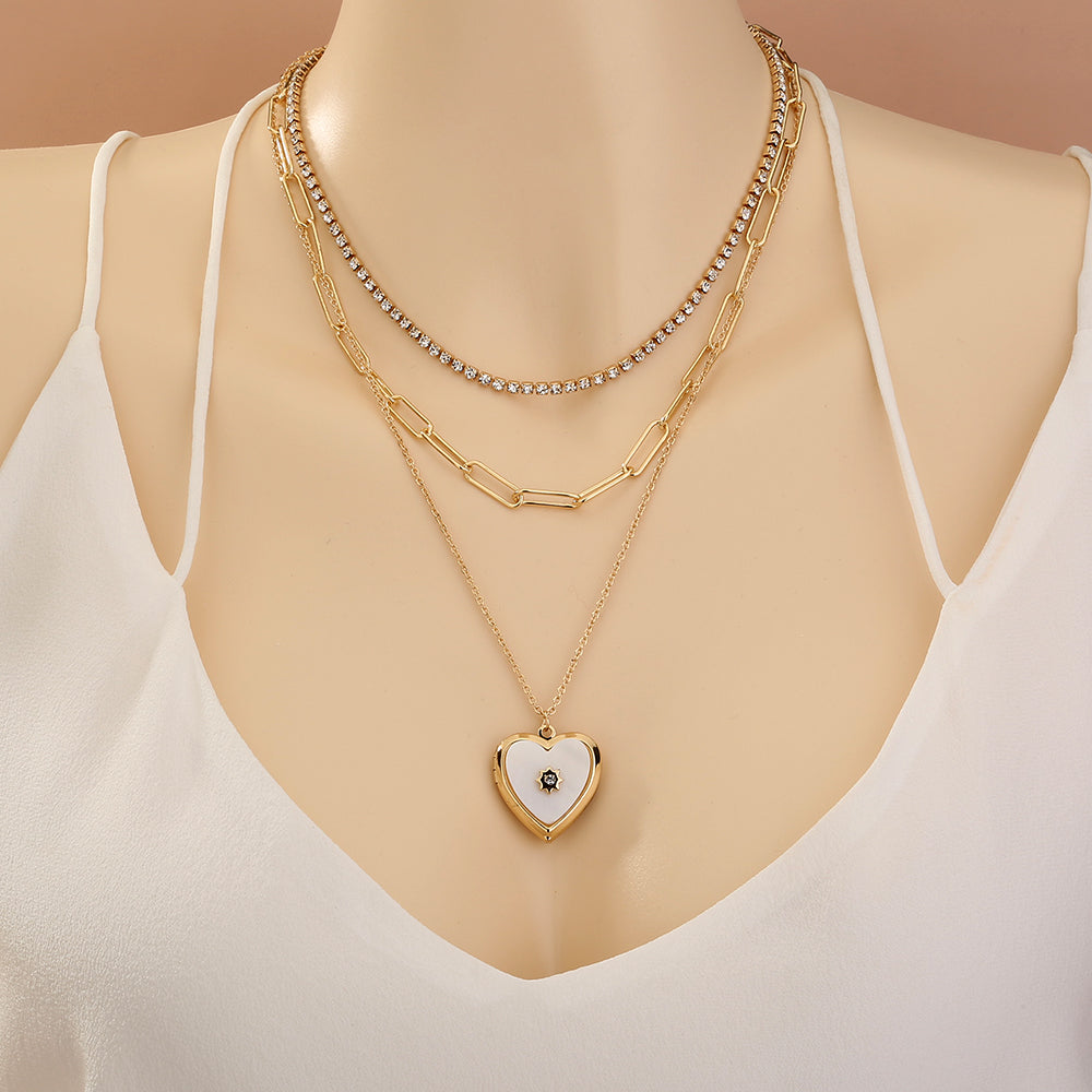 European and American cross-border new product gold lock stacking multi-layer necklace, letter tag fashion personality chocker clavicle chain female