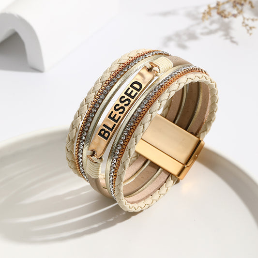 Ethnic style PU leather bracelet alloy sheet