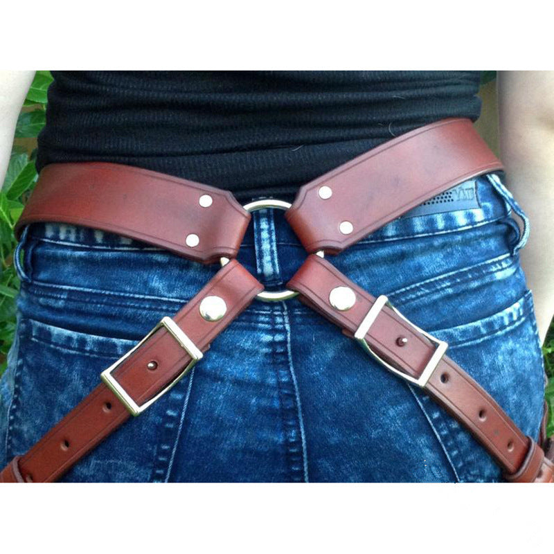 Medieval Warrior PU Leather Belt Double Sword Set