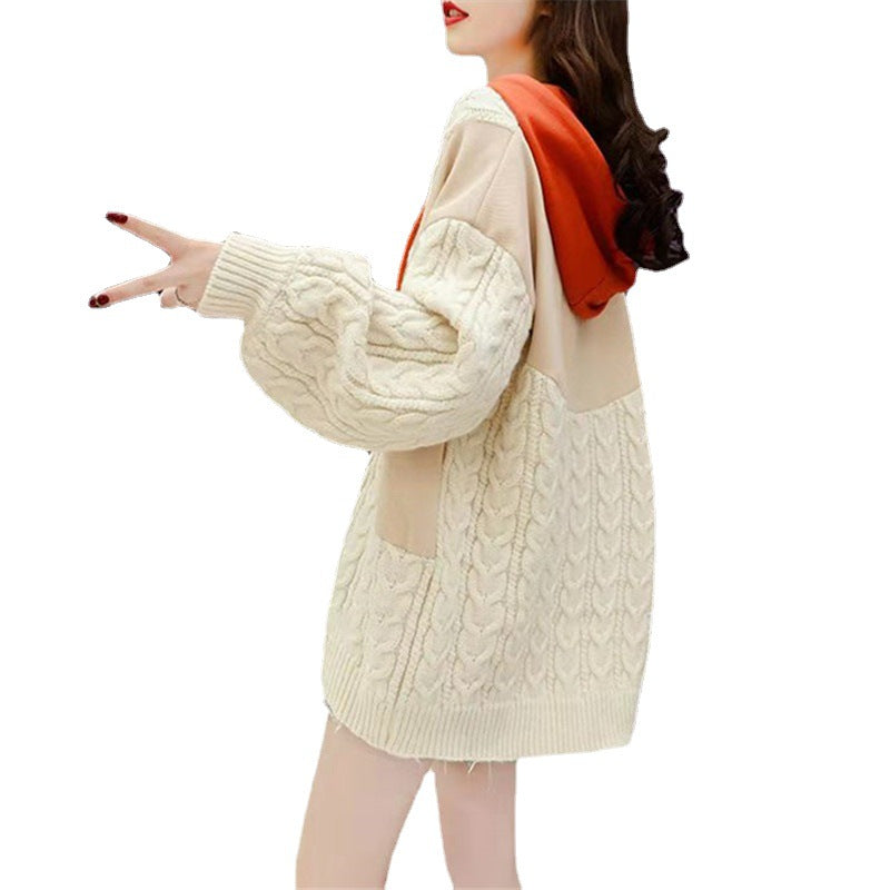 Plus Size Women's Stitching Hooded Sweater New Style