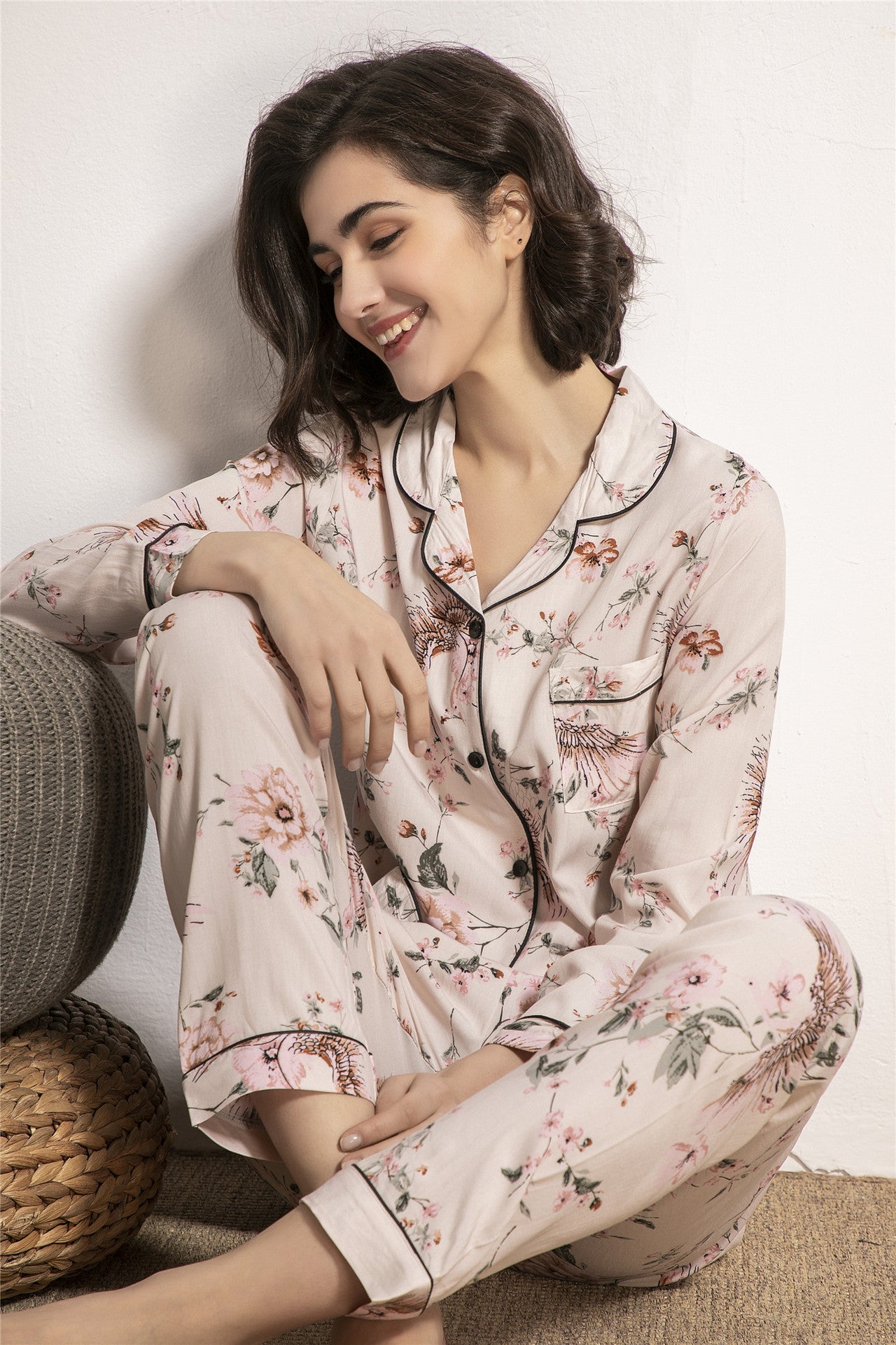 New Product Thin Cotton Silk Long-sleeved Trousers Home Service