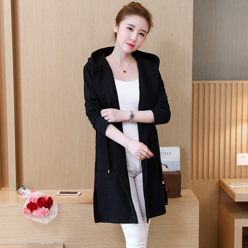 Women's Hooded Lace-up Knitted Plus Size Casual Cotton Jacket