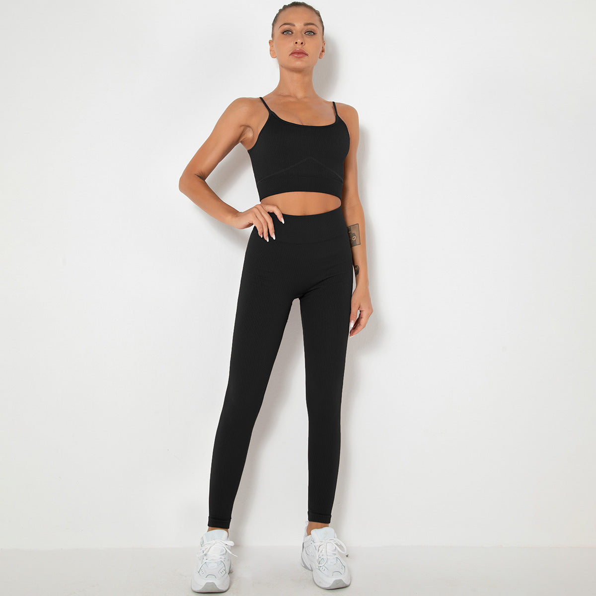 Knitted Sling Beautiful Back Sports Yoga Bra Set