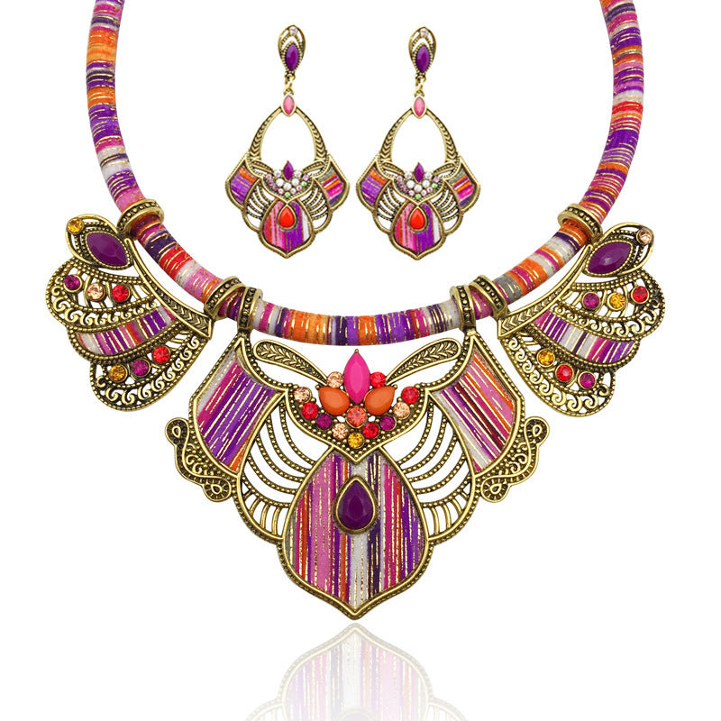 Bohemian drop stone alloy jewelry set