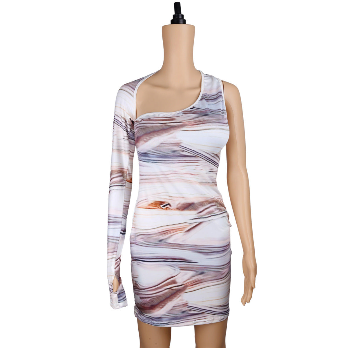 White-Brown Woodgrain Print One Sleeve Back